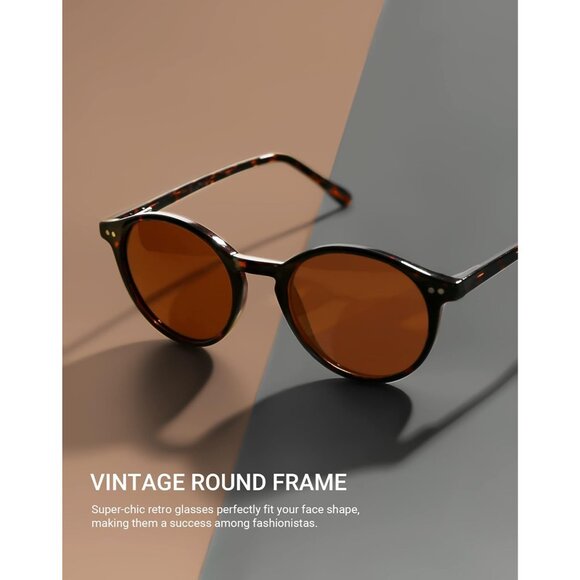 Vintage Small Round Sunglasses Polarized UV400 Tinted Sun Glasses for Women Men - Picture 3 of 8
